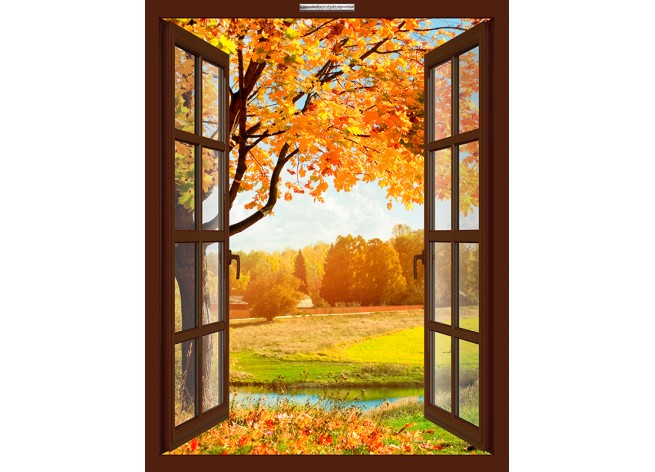 Наклейка на стену Осенний пейзаж с видом на реку