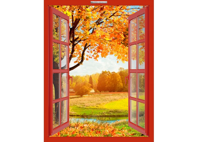 Наклейка на стену Осенний пейзаж с видом на реку