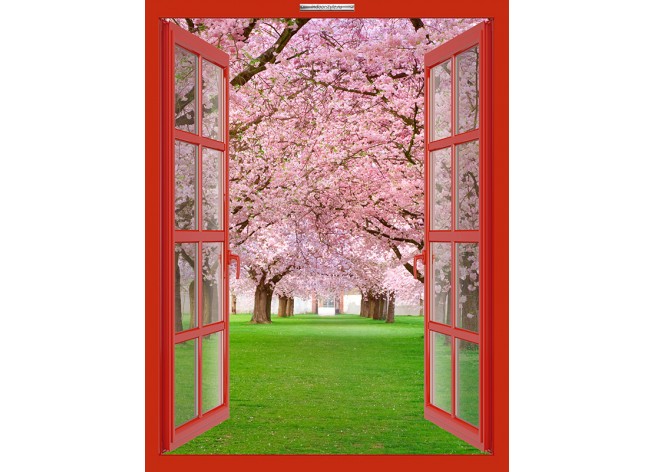 Наклейка на стену Аллея красиво цветущих вишневых деревьев