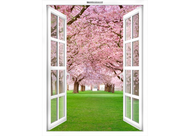 Наклейка на стену Аллея красиво цветущих вишневых деревьев